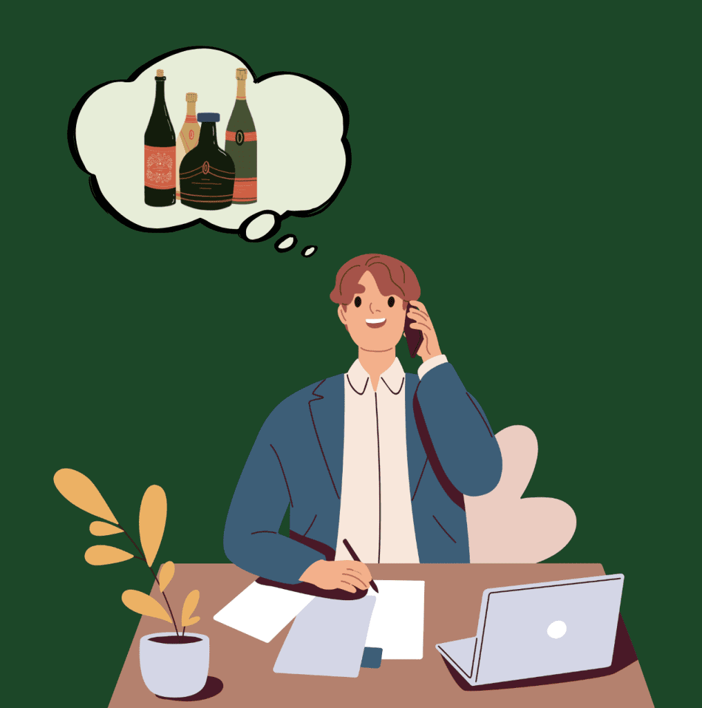 Person thinking of alcohol at work.